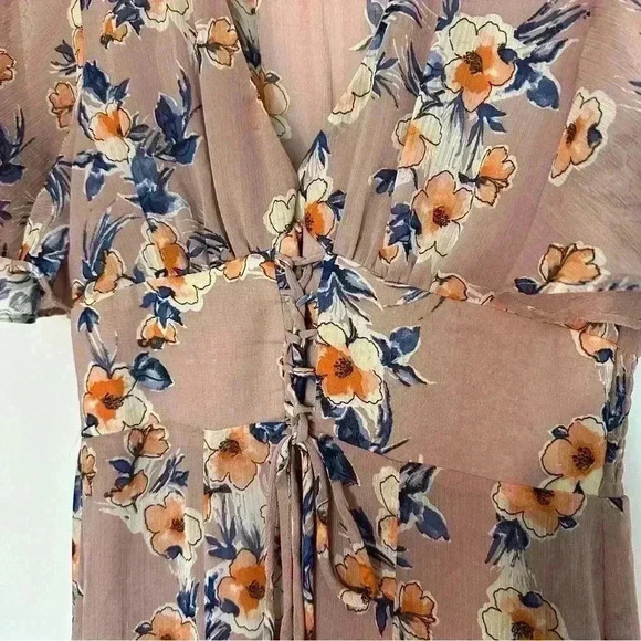 Flying Tomato 🍅 purple floral maxi dress cinched waist V-neck Small flutter - Picture 4 of 10
